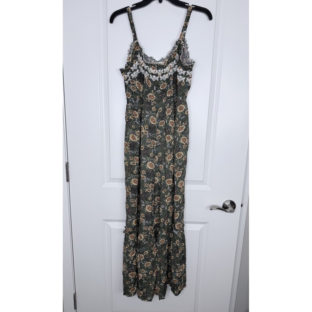 Natural Life Harley Embroidered Jumpsuit Olive Green Floral Wide Leg Small Boho - Picture 4 of 12